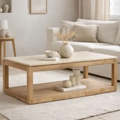Mesa de Centro de Madera Reciclada con Mármol 120 cm MB-221766