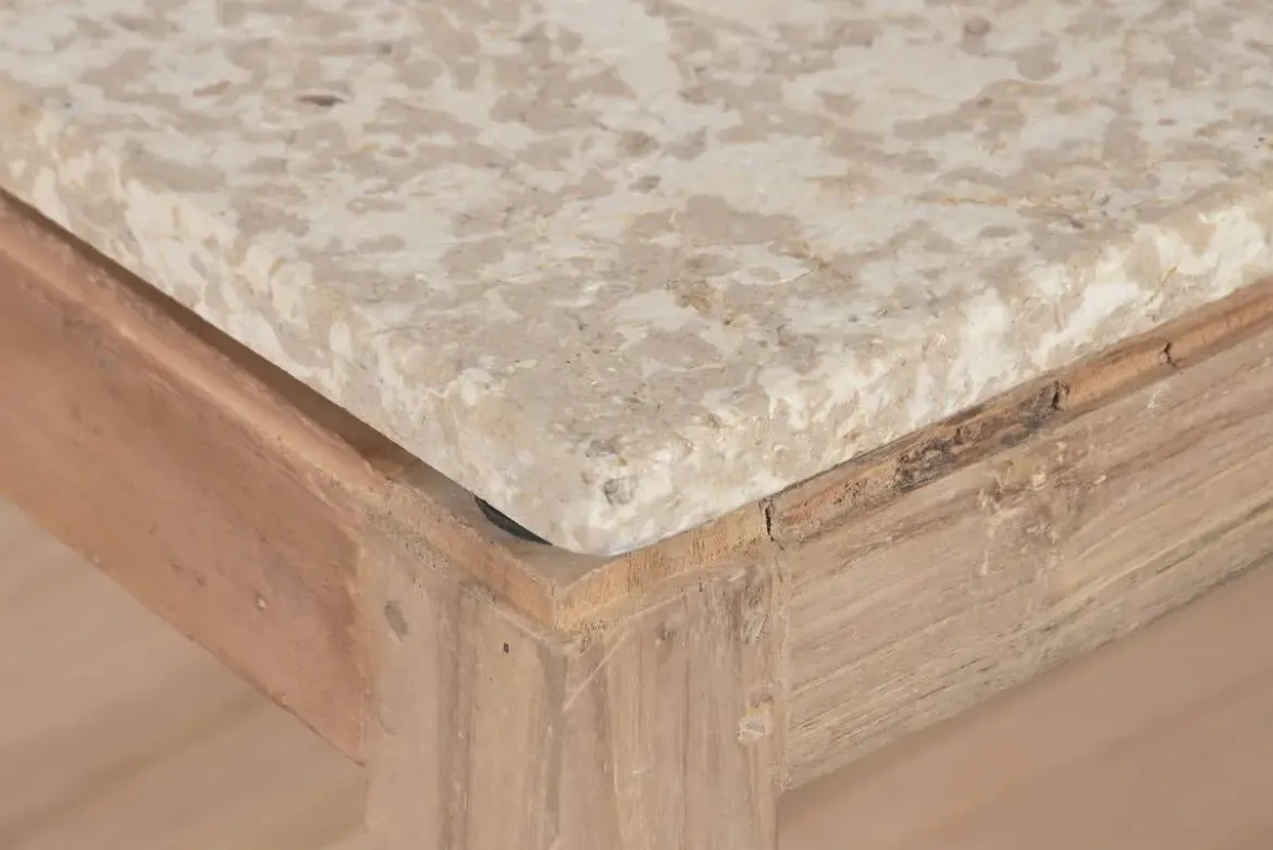 Mesa de Centro de Madera Reciclada con Mármol 120 cm MB-221766