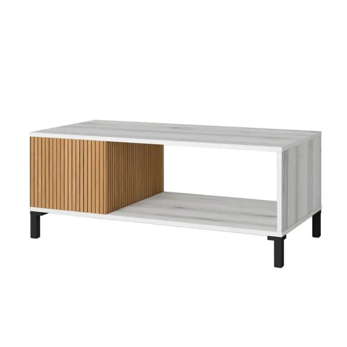 Mesa de Centro de Melamina y Metal Acabado Albo y Rayado Natural TOKIO TR9920