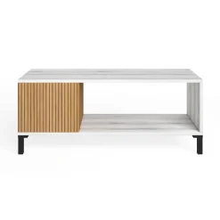 Mesa de Centro de Melamina y Metal Acabado Albo y Rayado Natural TOKIO TR9920