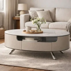 Mesa de Centro de Mármol Beige con Cajones MB-217636