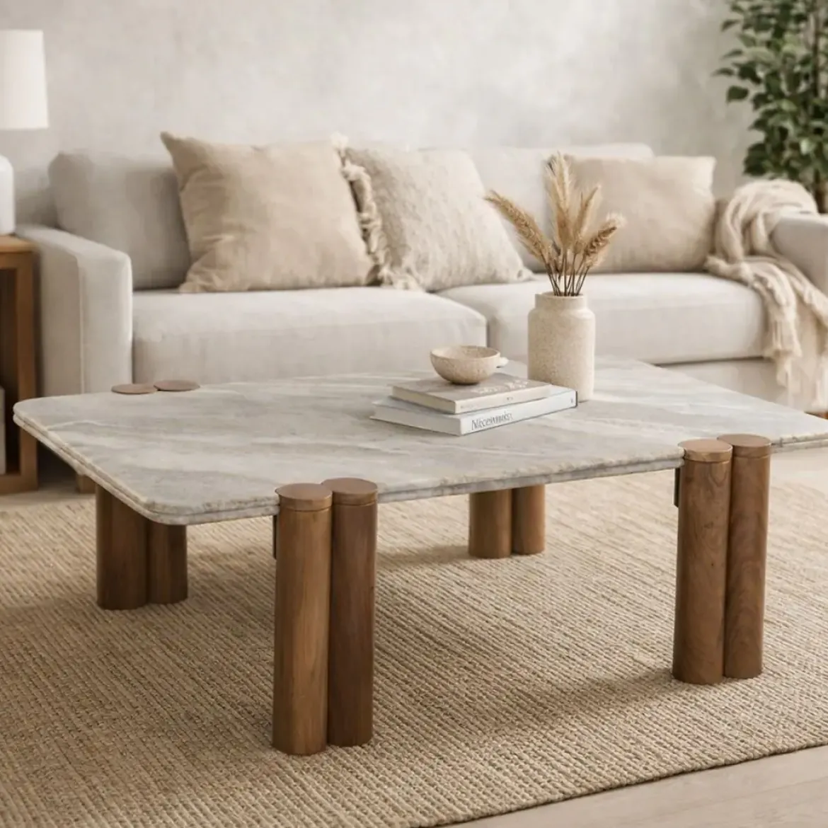 Mesa de Centro de Mármol y Madera de Mango Marrón MB-223561