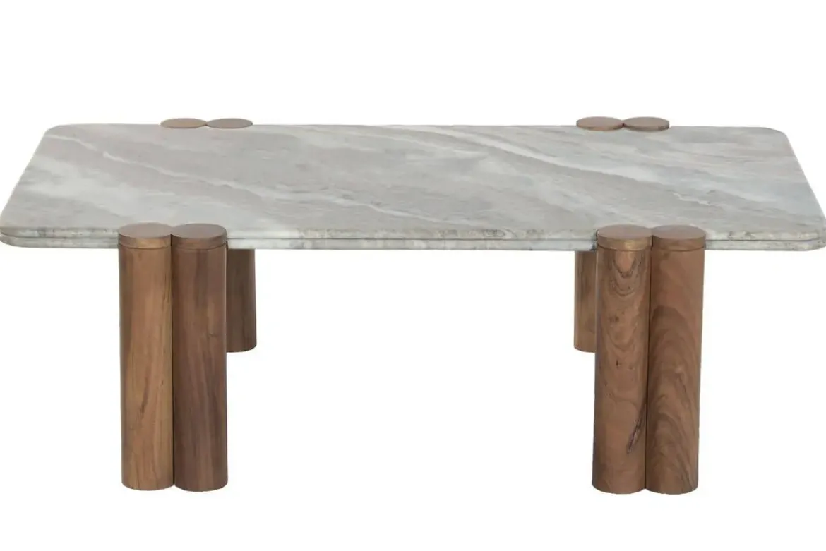 Mesa de Centro de Mármol y Madera de Mango Marrón MB-223561