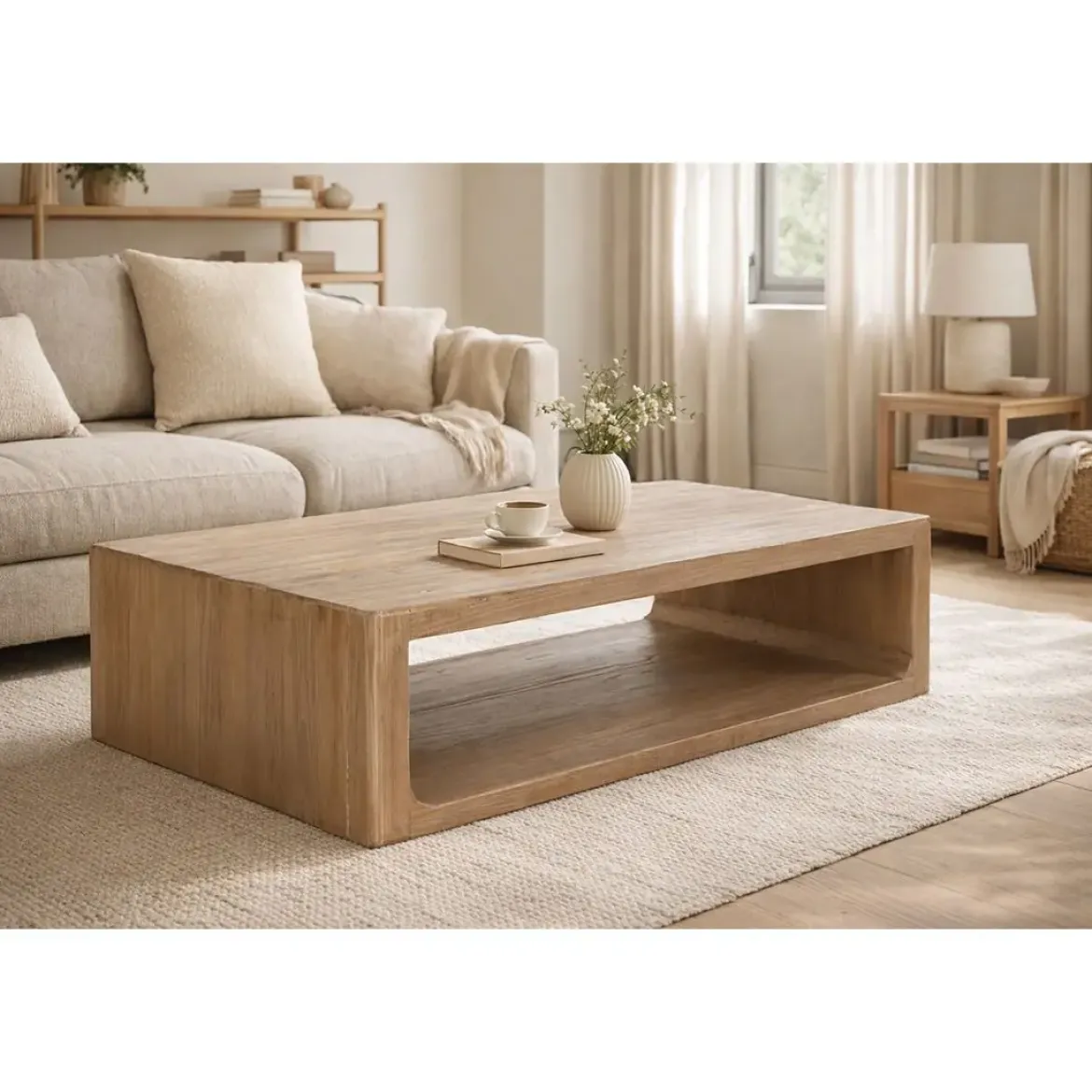 Mesa de Centro de Olmo Macizo 140 cm Natural MB-219985