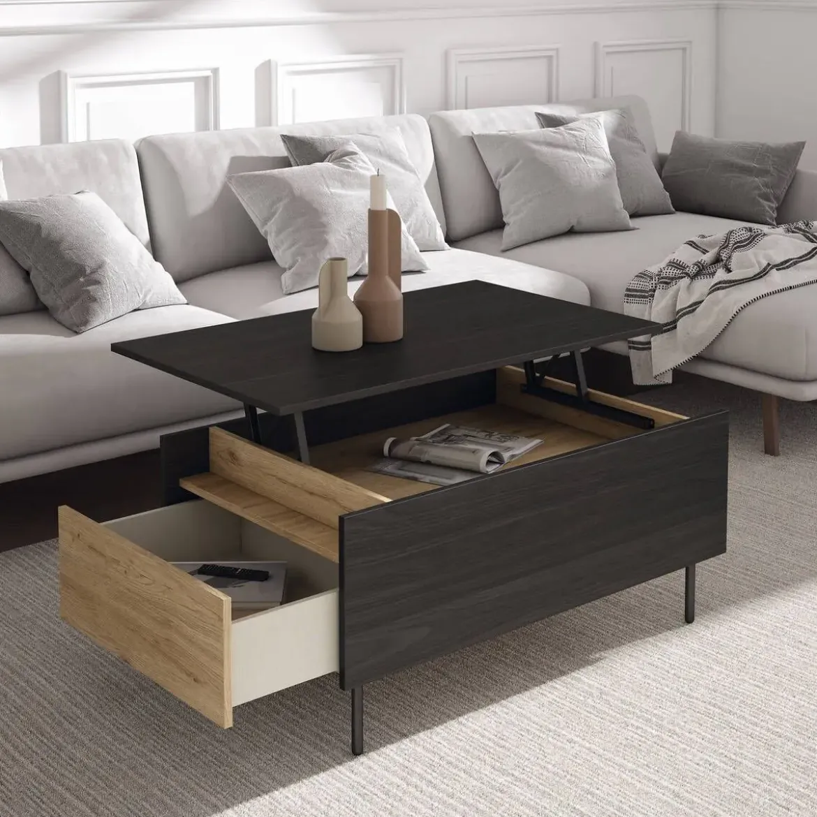 Mesa de Centro Elevable con 2 Cajones Melamina DRAWER PATA NAD ND5060