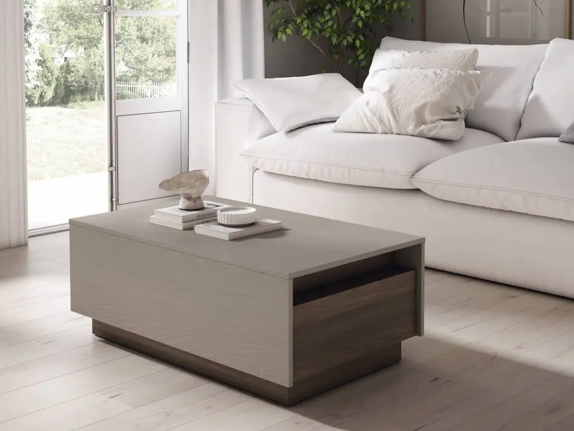 Mesa de Centro Elevable con 2 Cajones Melamina DRAWER ZÓCALO ND5055