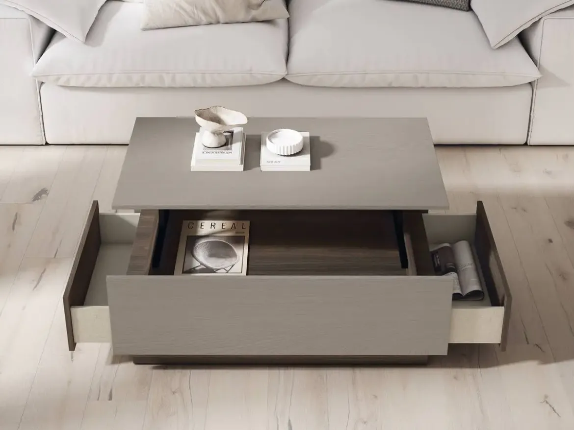 Mesa de Centro Elevable con 2 Cajones Melamina DRAWER ZÓCALO ND5055