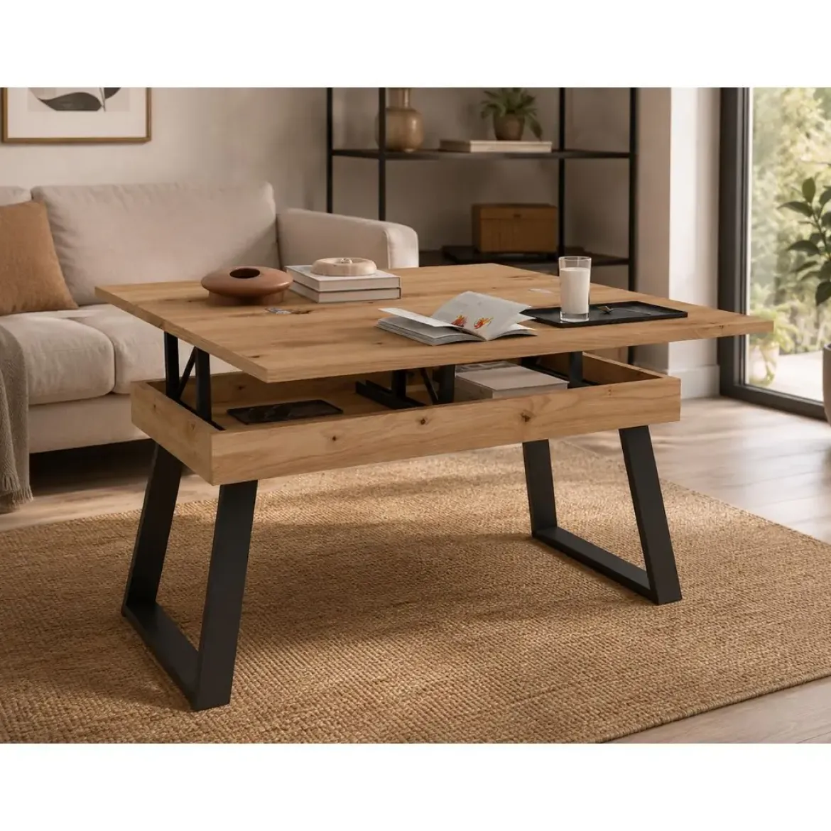 Mesa de Centro Elevable Rectangular 110x50 Melamina Trapecio M838