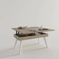 Mesa de Centro Elevable Rectangular con Patas Metálicas Inclinadas M839