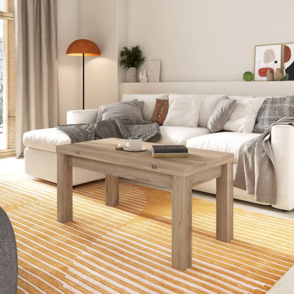 Mesa de Centro Elevable Rectangular 110x50 Patas Cuadradas de Madera M906
