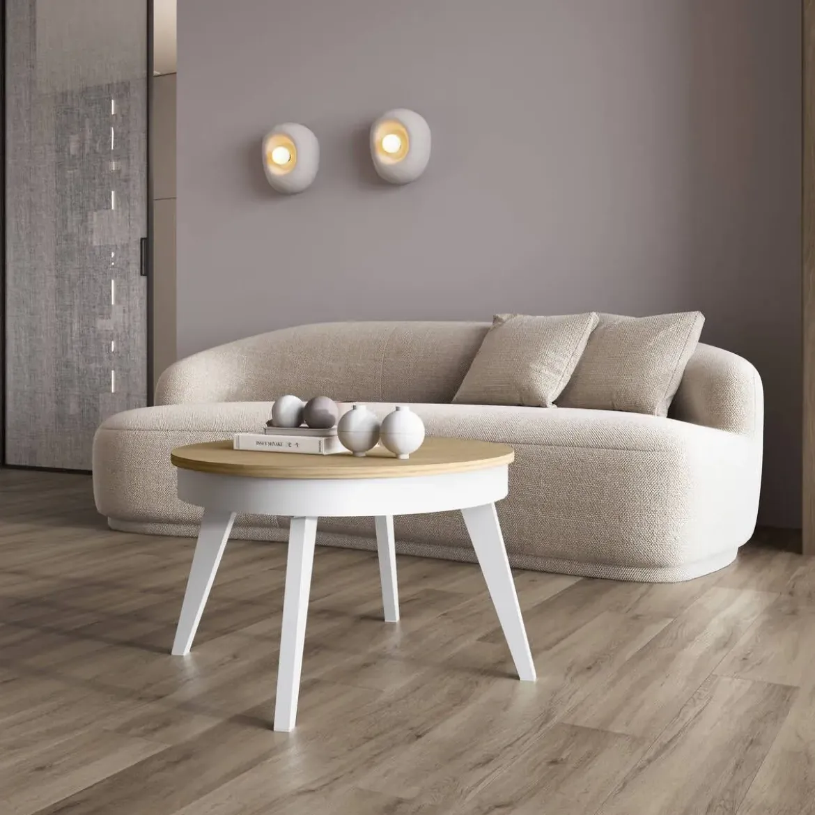 Mesa de Centro Elevable Redonda 72 cm con Patas Metálicas Inclinadas M837