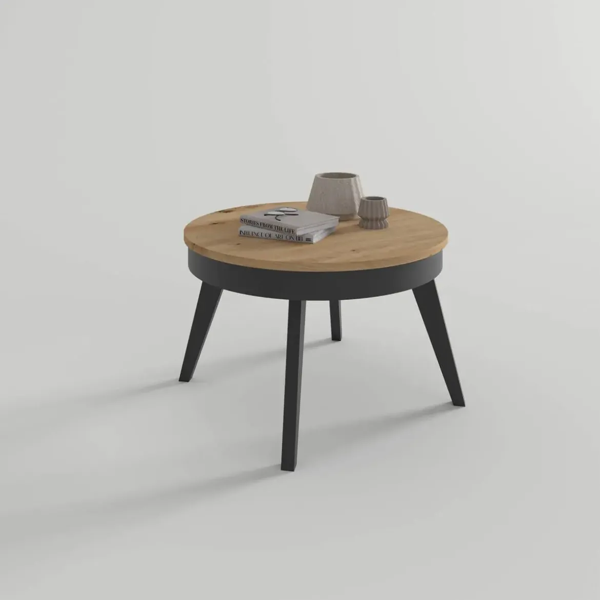 Mesa de Centro Elevable Redonda 72 cm con Patas Metálicas Inclinadas M837