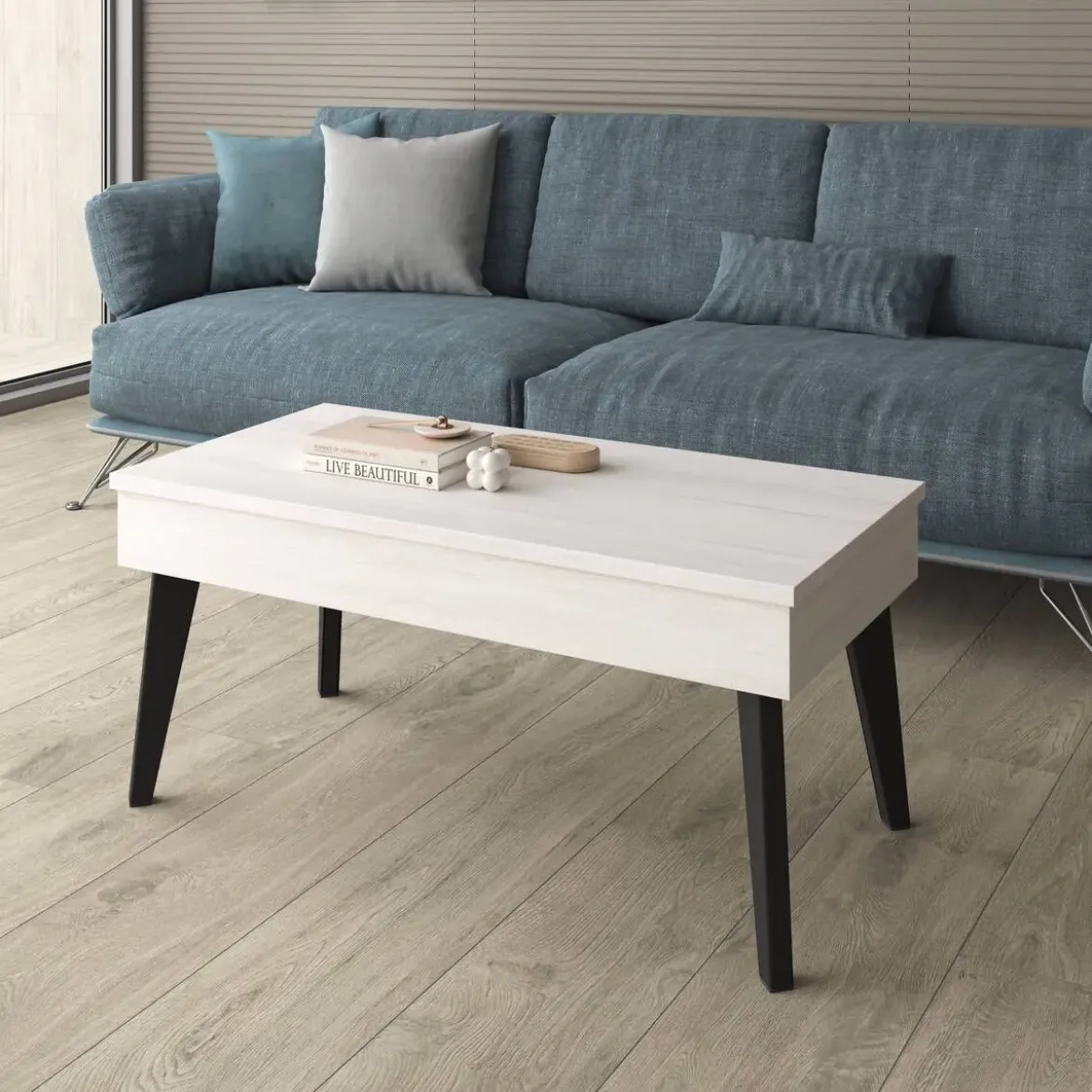 Mesa de Centro Elevable 100x50 cm con Pata Metálica Inclinada M814