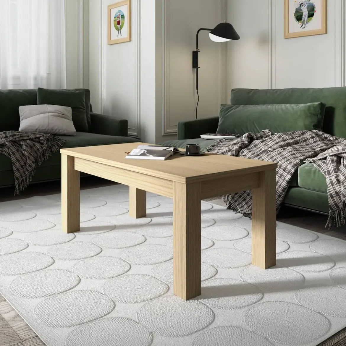Mesa de Centro Elevable 100x50 cm con Patas Cuadradas Nuez M904