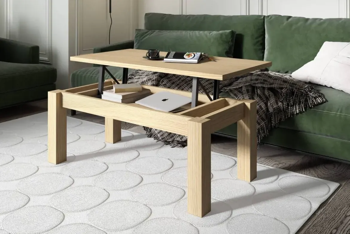Mesa de Centro Elevable 100x50 cm con Patas Cuadradas Nuez M904
