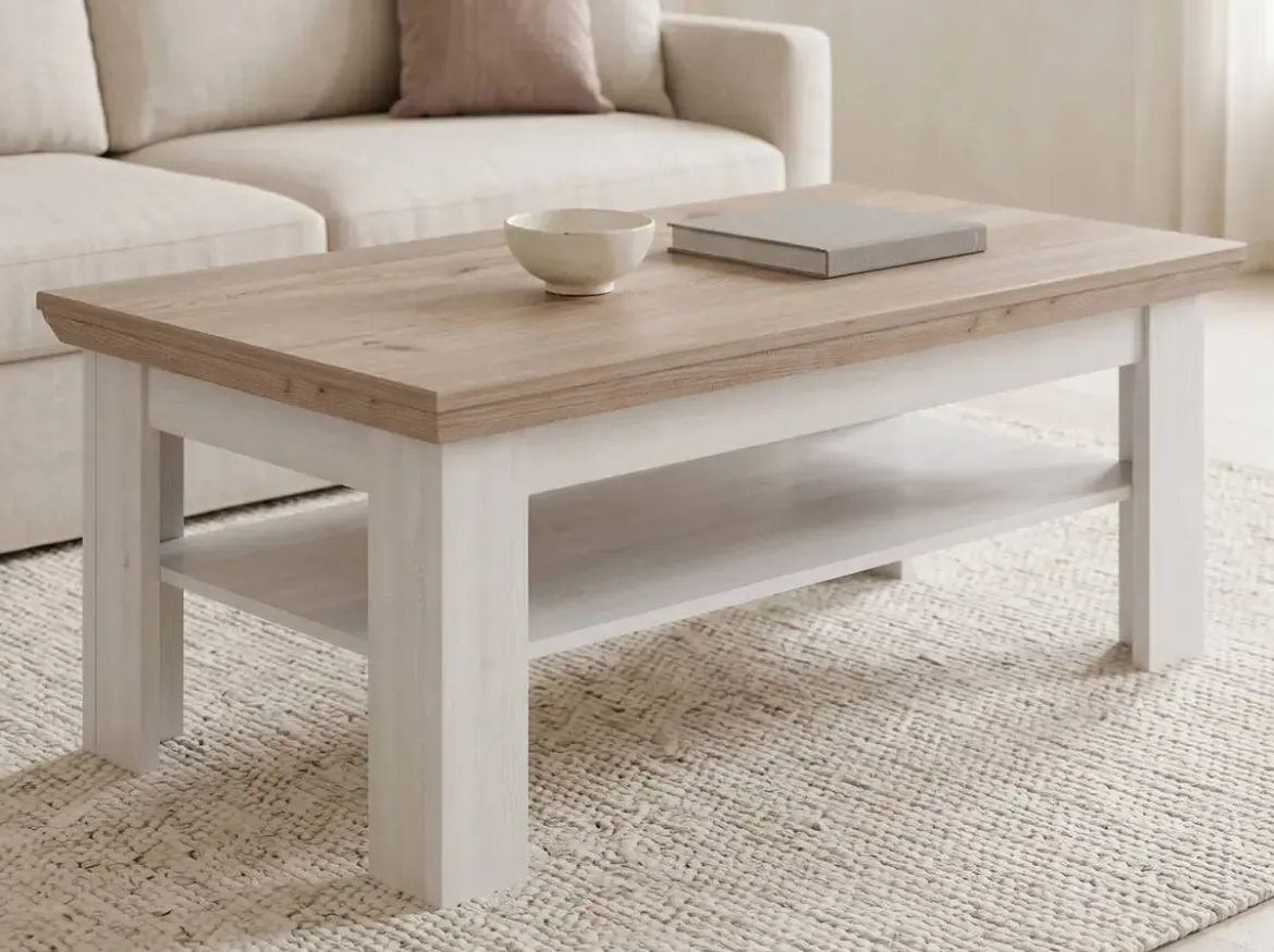 Mesa de Centro en Blanco Roto y Roble ILOPPA L35