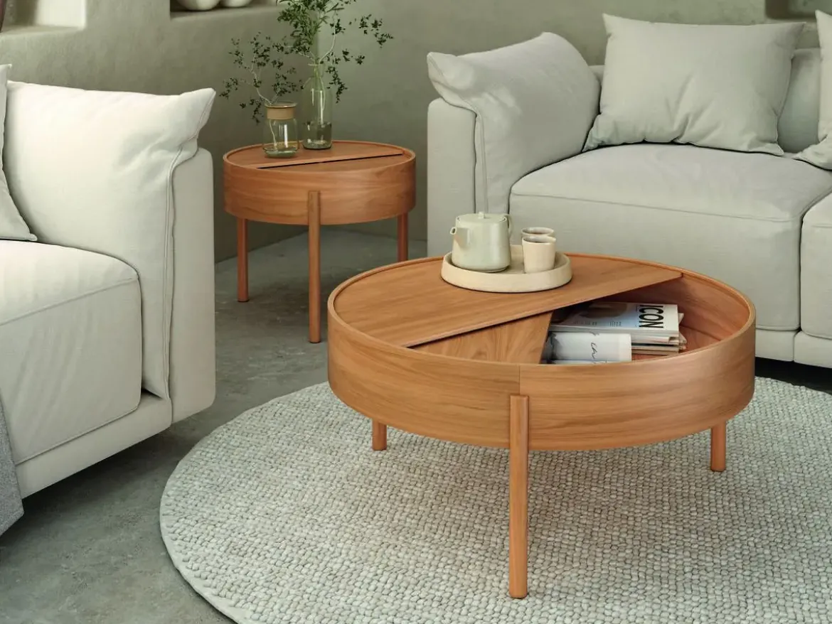 Mesa de Centro en Madera de Roble 80 cm con Estante Giratorio OASIS CG1922RO