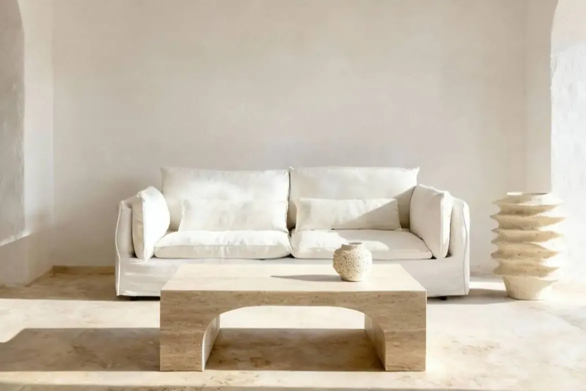 Mesa de Centro Estructura de Madera Travertino MB-221949