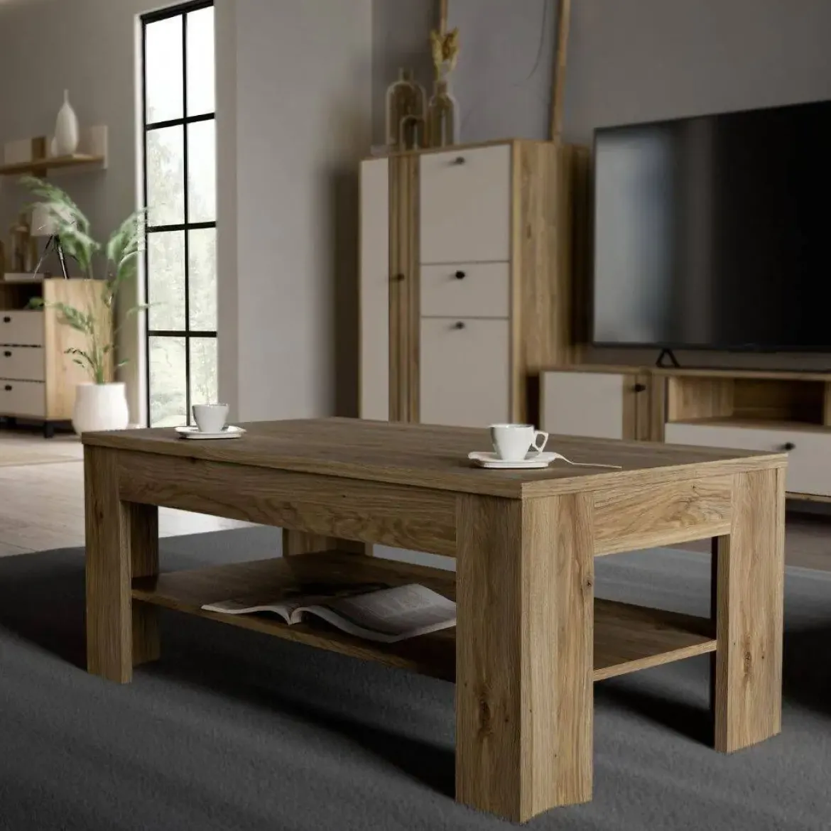 Mesa de Centro Fija con Tablero Inferior en Melamina CFTT5016-D108