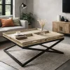 Mesa de Centro Madera con Patas de Metal y 3 Bandejas MB-189851