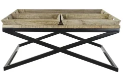 Mesa de Centro Madera con Patas de Metal y 3 Bandejas MB-189851
