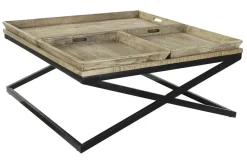 Mesa de Centro Madera con Patas de Metal y 3 Bandejas MB-189851
