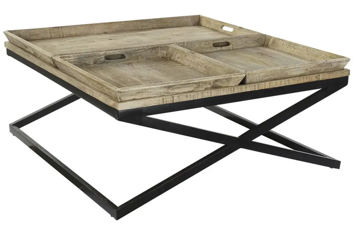Mesa de Centro Madera con Patas de Metal y 3 Bandejas MB-189851
