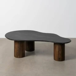 Mesa de Centro Mármol Negro y Madera 615493