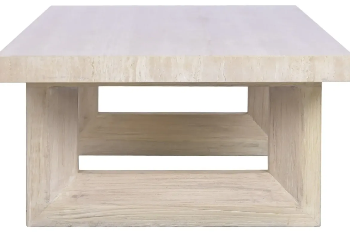 Mesa de Centro Mármol Travertino y Madera de Olmo 160 cm MB-226312