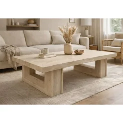 Mesa de Centro Mármol Travertino y Madera de Olmo 160 cm MB-226312