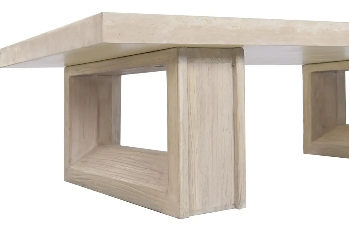 Mesa de Centro Mármol Travertino y Madera de Olmo 160 cm MB-226312