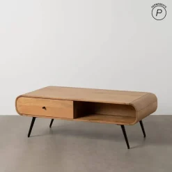 Mesa de Centro Natural en Madera de Mango con Cajón y Hueco 120 cm 612706
