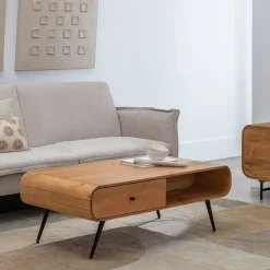 Mesa de Centro Natural en Madera de Mango con Cajón y Hueco 120 cm 612706