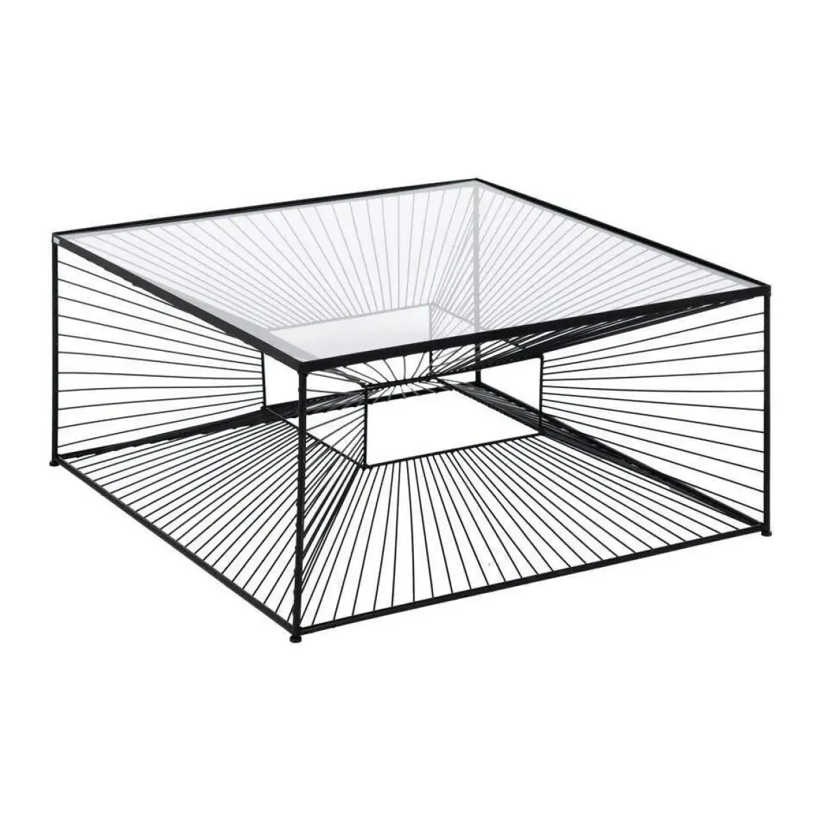 Mesa de Centro Negra 80 cm con Estructura Metálica y Tapa de Cristal 615015