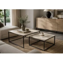 Mesa de Centro Nido Set 2 en Madera de Mango y Metal MB-227809