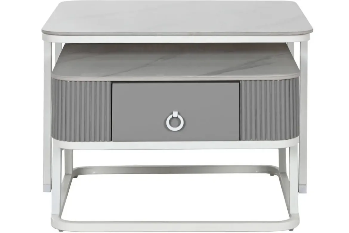 Mesa de Centro Nido Set 2 en Piedra Sinterizada con Estructura Metálica MB-217613