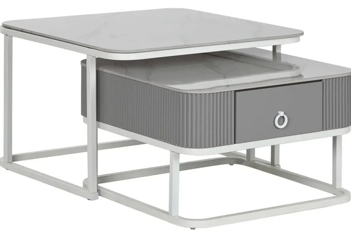 Mesa de Centro Nido Set 2 en Piedra Sinterizada con Estructura Metálica MB-217613