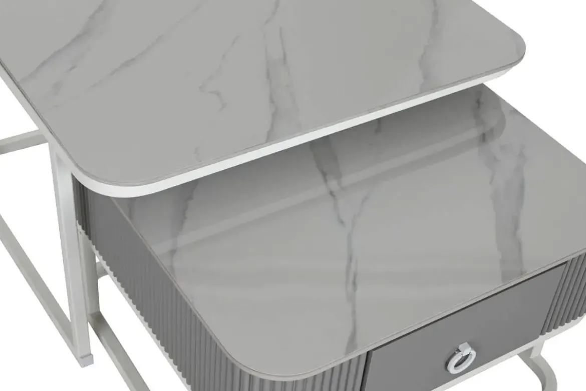 Mesa de Centro Nido Set 2 en Piedra Sinterizada con Estructura Metálica MB-217613