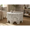 Mesa de Centro Octogonal Tallada en MDF Blanco Envejecido MB-207379