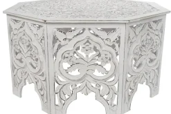 Mesa de Centro Octogonal Tallada en MDF Blanco Envejecido MB-207379