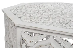 Mesa de Centro Octogonal Tallada en MDF Blanco Envejecido MB-207379