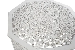 Mesa de Centro Octogonal Tallada en MDF Blanco Envejecido MB-207379