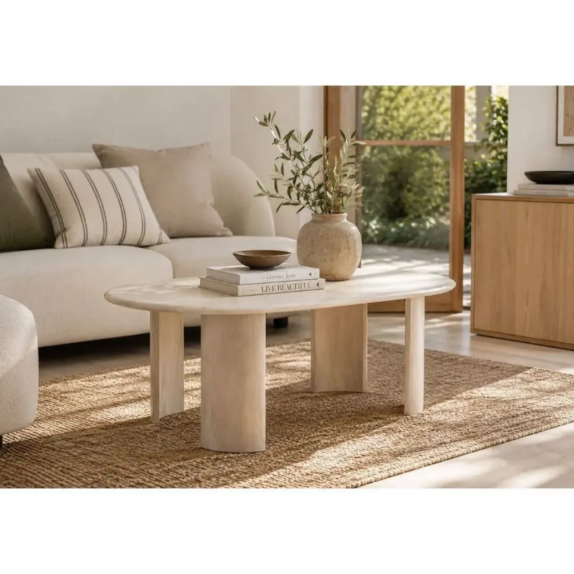 Mesa de Centro Ovalada de Madera de Mango Natural MB-205732