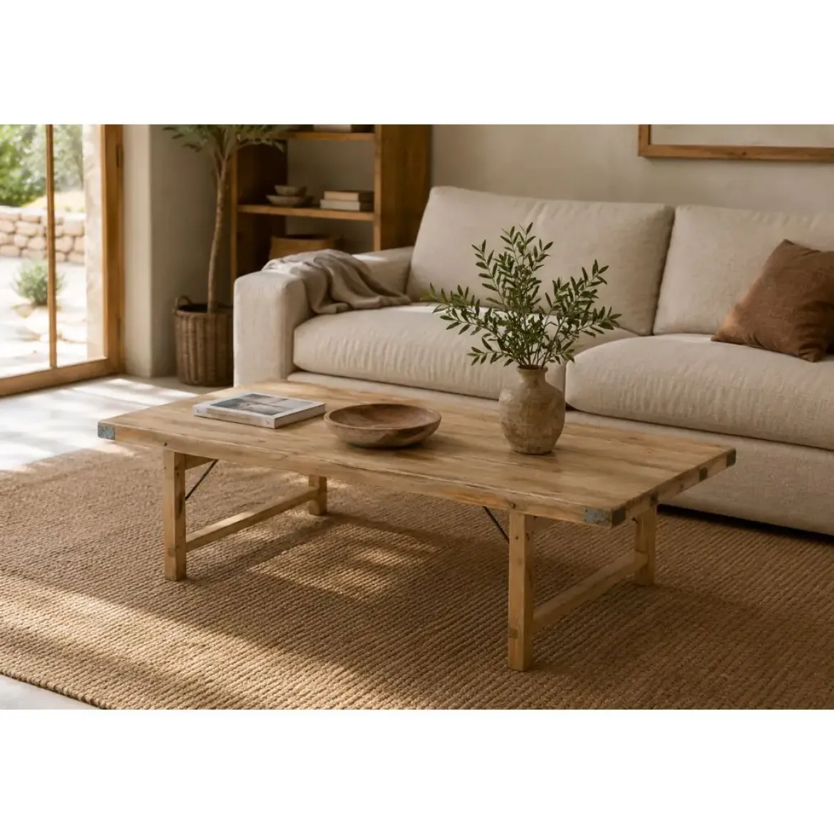 Mesa de Centro Plegable de Madera Reciclada Natural MB-229858