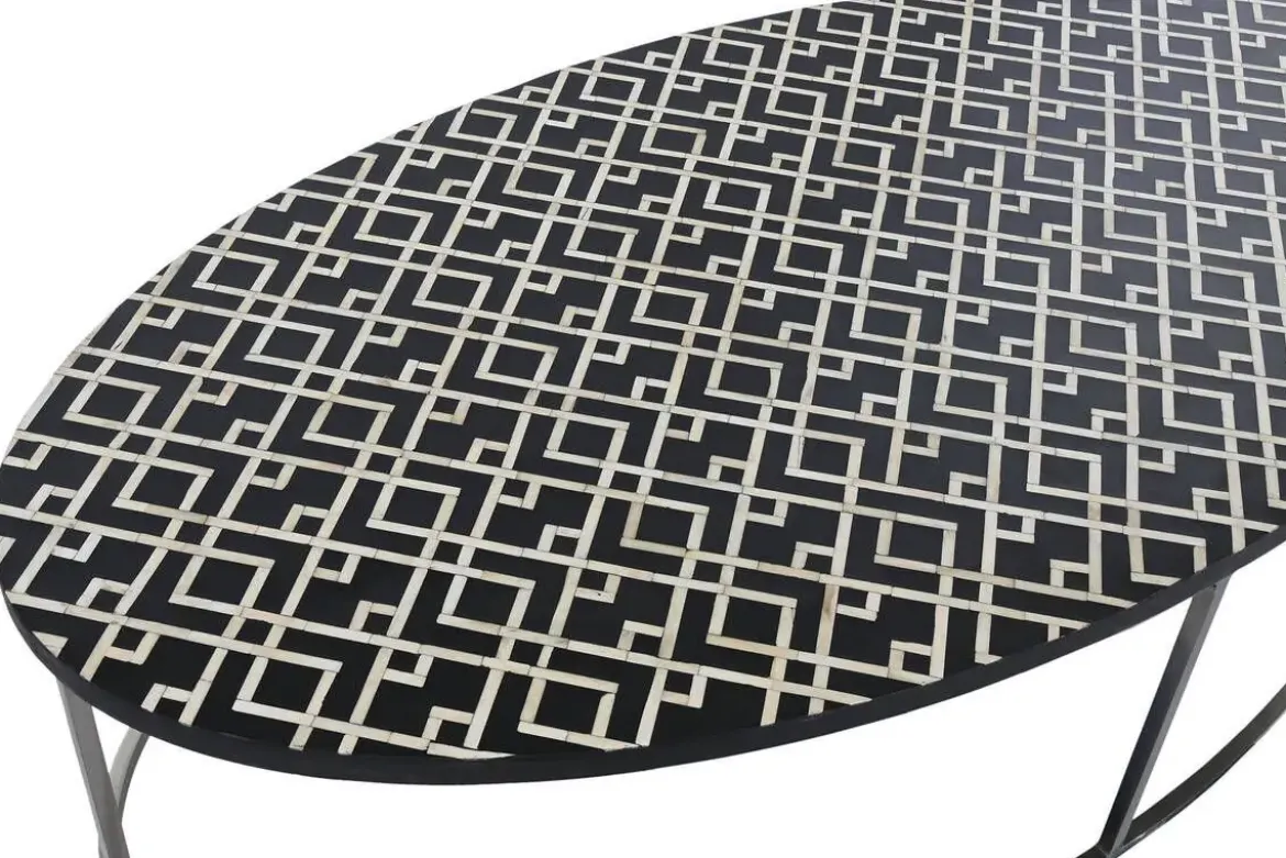 Mesa de Centro Rectangular de Taracea de Hueso y Metal MB-217977