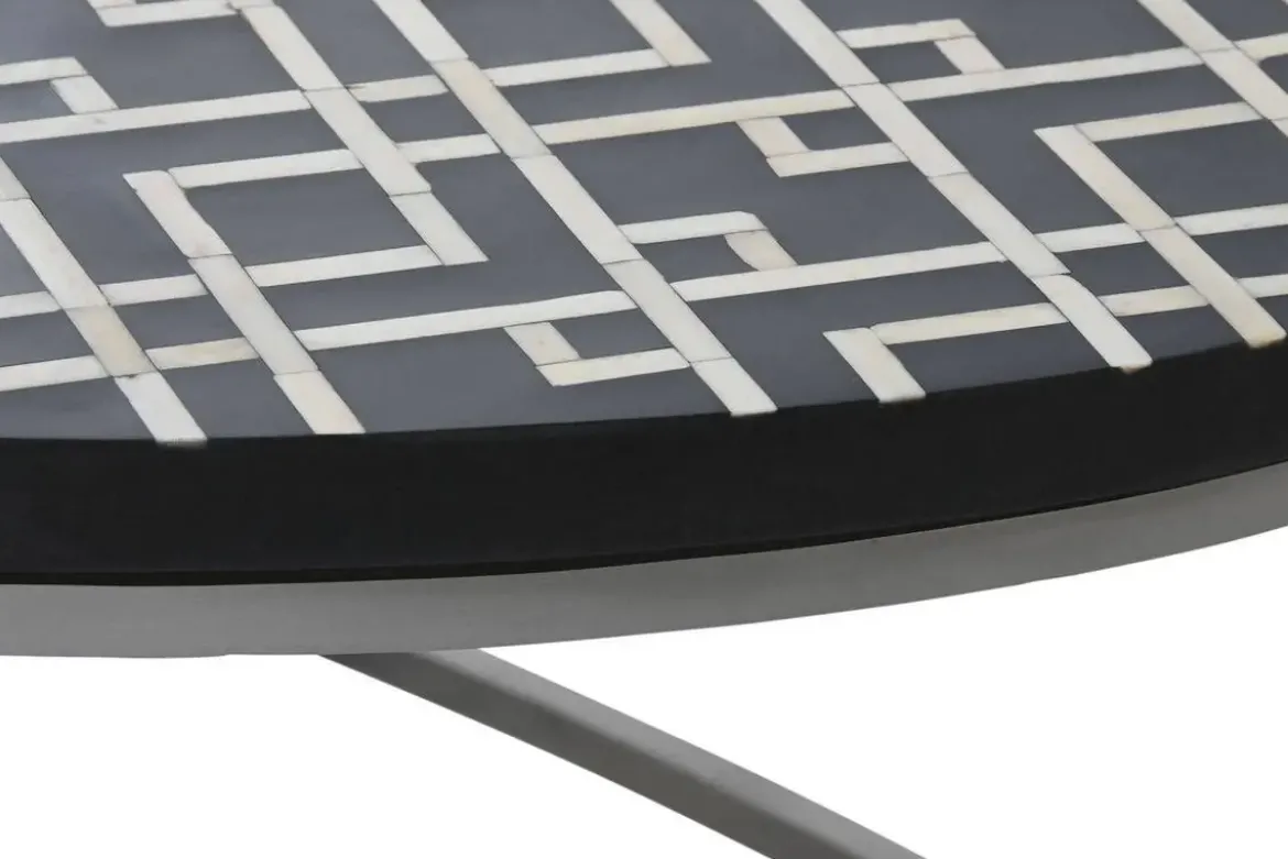 Mesa de Centro Rectangular de Taracea de Hueso y Metal MB-217977