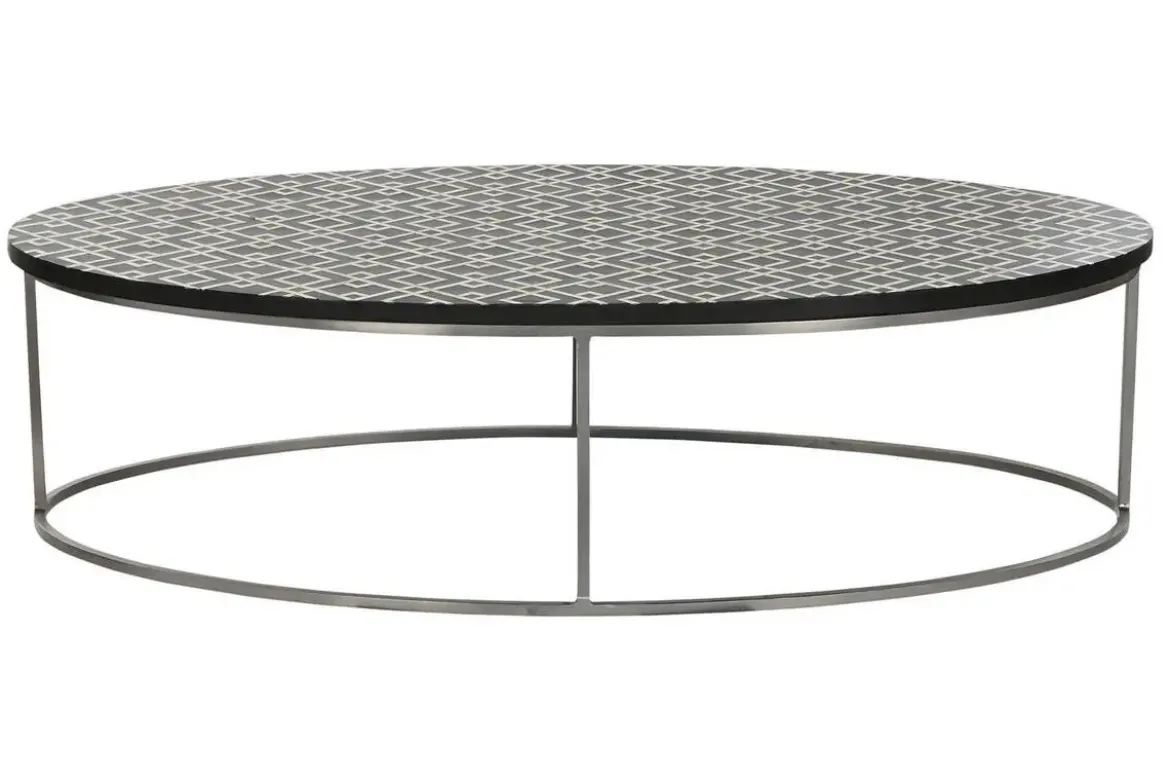 Mesa de Centro Rectangular de Taracea de Hueso y Metal MB-217977