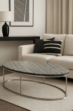 Mesa de Centro Rectangular de Taracea de Hueso y Metal MB-217977