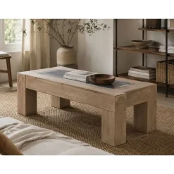 Mesa de Centro Rectangular de Madera de Abeto Natural MB-209218