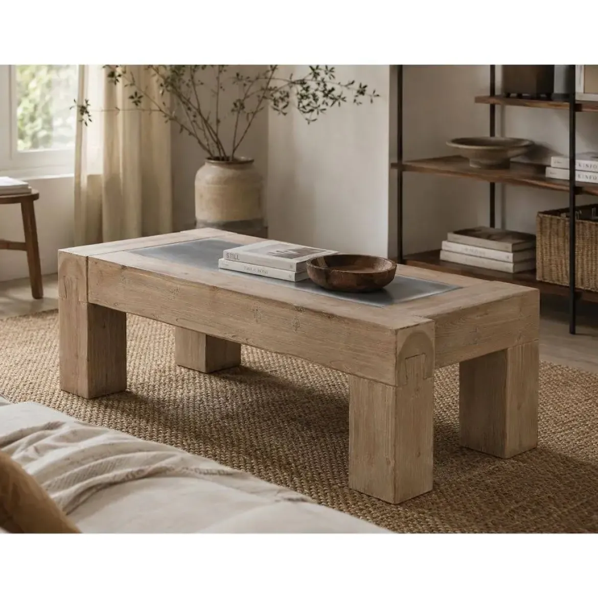 Mesa de Centro Rectangular de Madera de Abeto Natural MB-209218